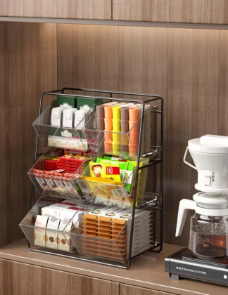 Storage box for capsule, coffee bag, instant milk and coffee corner