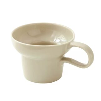Vintage Wide-Rim Ceramic Coffee Mug – Elegant & Unique Design - White Cream Color