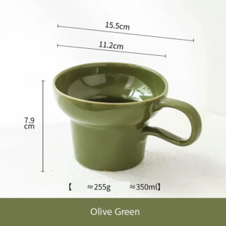 Vintage Wide-Rim Ceramic Coffee Mug – Elegant & Unique Design - Olive Green