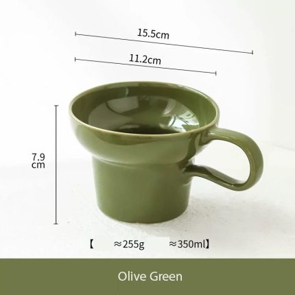 Vintage Wide-Rim Ceramic Coffee Mug – Elegant & Unique Design - Olive Green