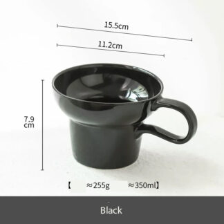 Vintage Wide-Rim Ceramic Coffee Mug – Elegant & Unique Design - Black