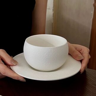 Coffee shop ceramic egg cup without handle latte coffee cup frosted stone pattern ceramic plate exquisite gift box 280ml