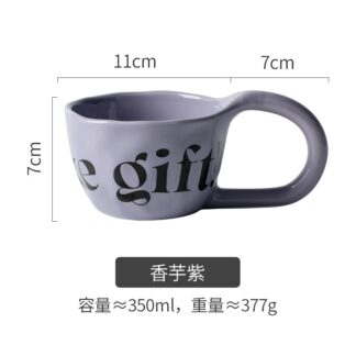French Vintage Coffee Mug Large Capacity Ceramic Milk Mug Premium Mug Home Breakfast Big Ear Water Mug - Purple