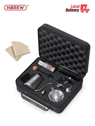 HiBREW pour over coffee set 8-piece kit with manual grinder, kettle and dripper in carrying case